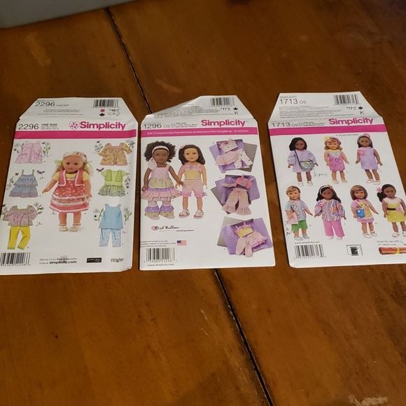 Doll Clothing Patterns Simplicity x 3 - Picture 1 of 8